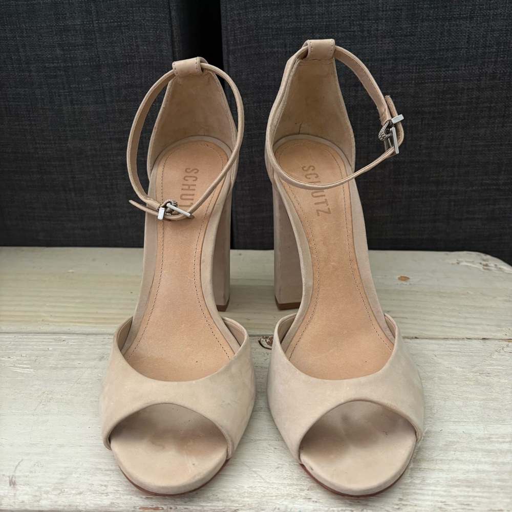 SCHUTZ Taupe Block Heel Sandals - Picture 8 of 16